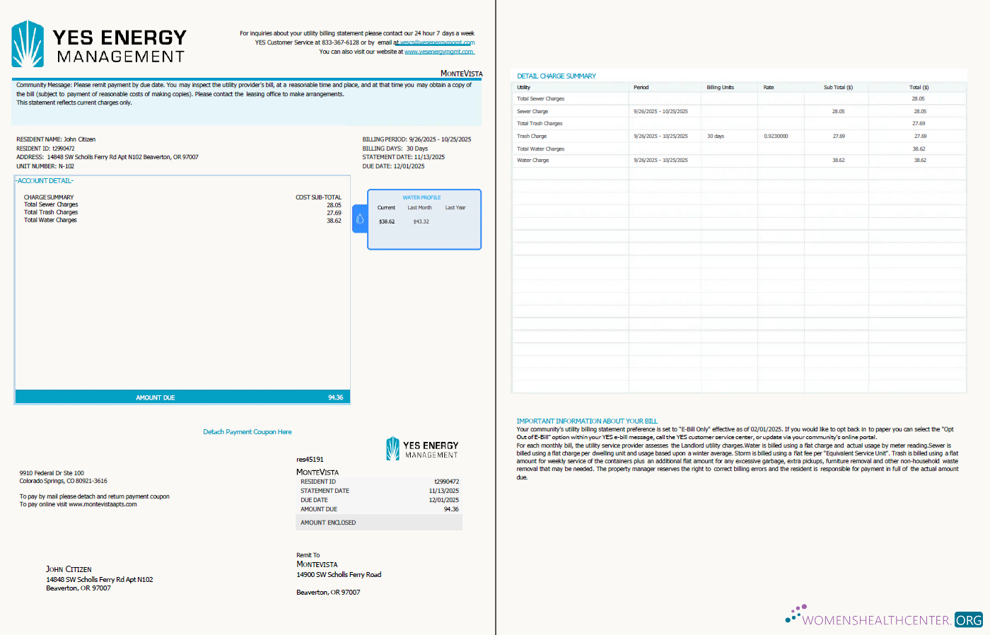 download USA YES Energy Management utility bill template in Word and PDF formats, 2 pages PDF template